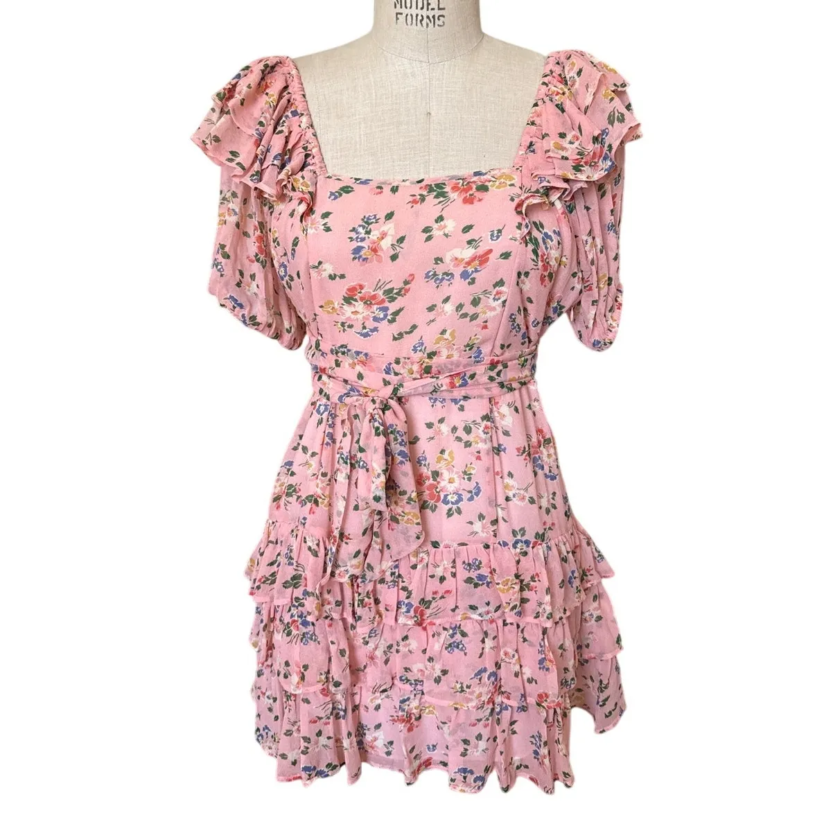 LoveShackFancy Kimbra Ruffle Floral Silk Mini Dress Size 10 - Image 2