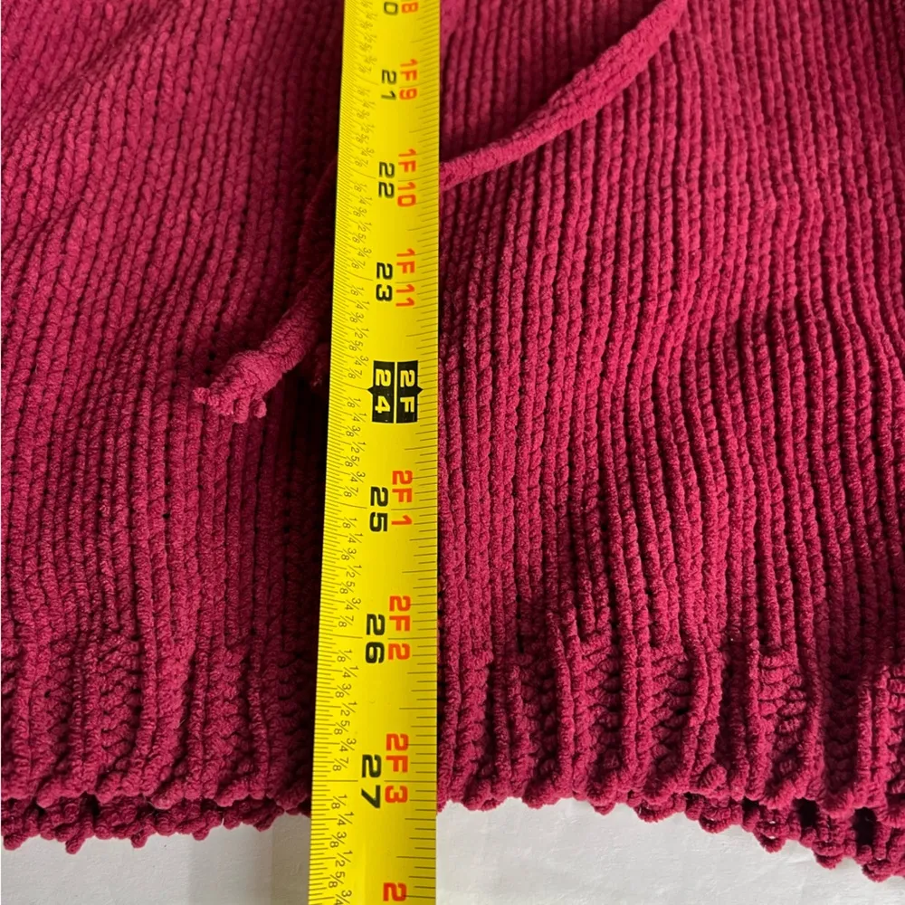 Entro burgundy 1/4 lace up hooded sweater M casual knit tie school - Image 8