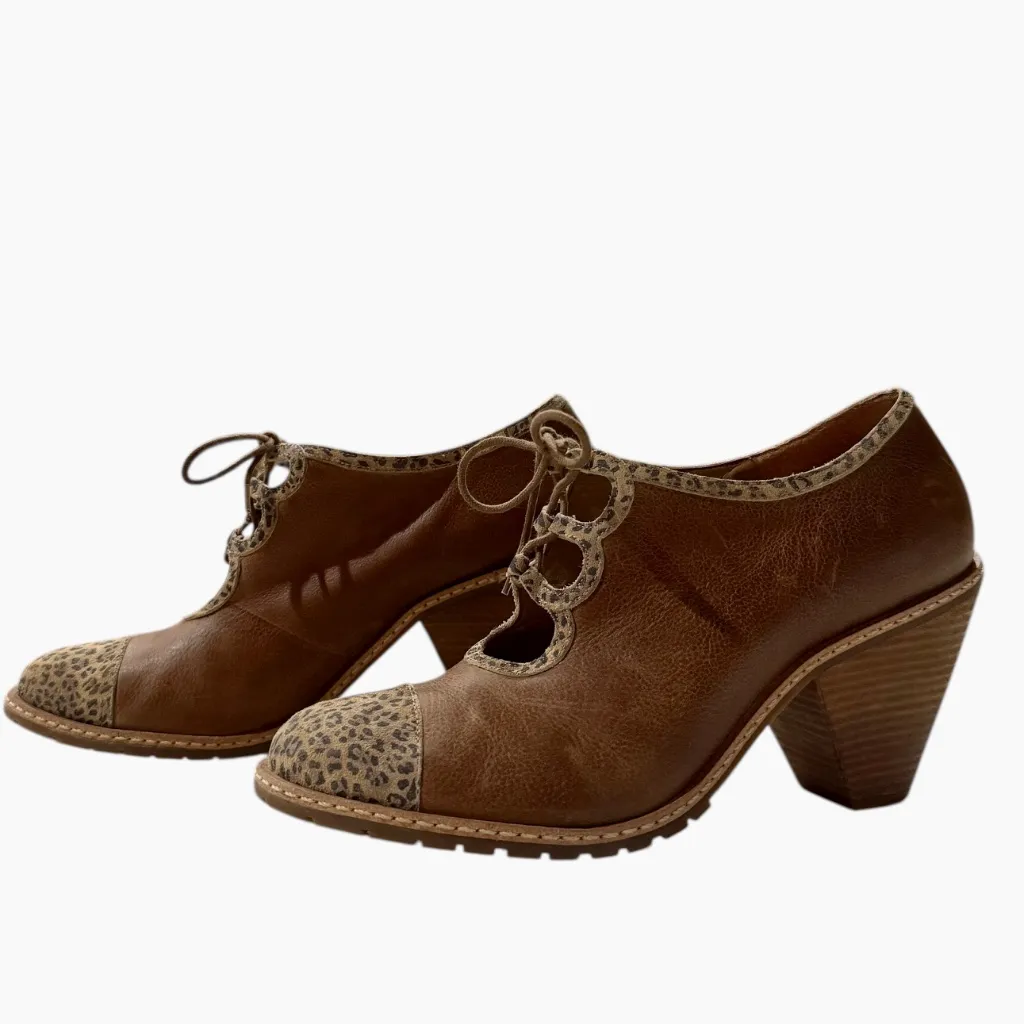 Anthropologie Schuler &‎ Sons Lace Up Retro Leopard Print Toe Heels Sz 10.5 - Image 4
