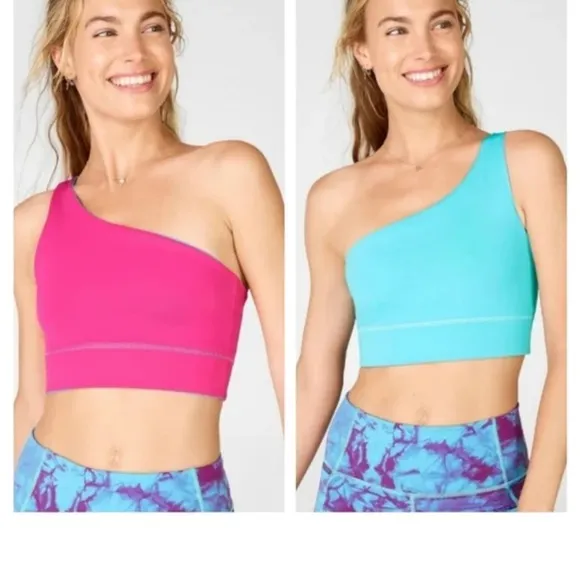 FABLETICS One-Shoulder Pink and Blue reversible Crop Top - Image 2