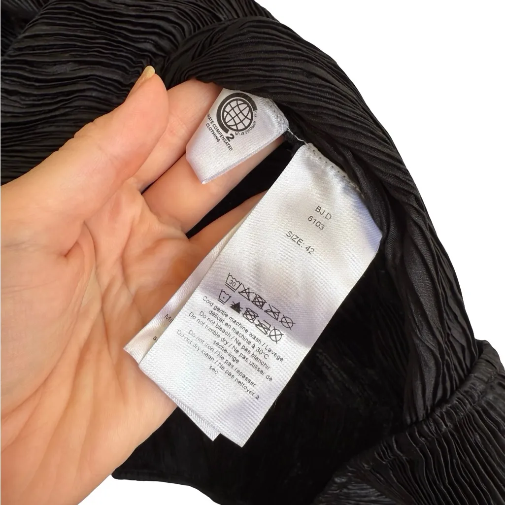 GANNI Satin Pleated Dress in Black Size 10 (42) Anthropologie - Image 4