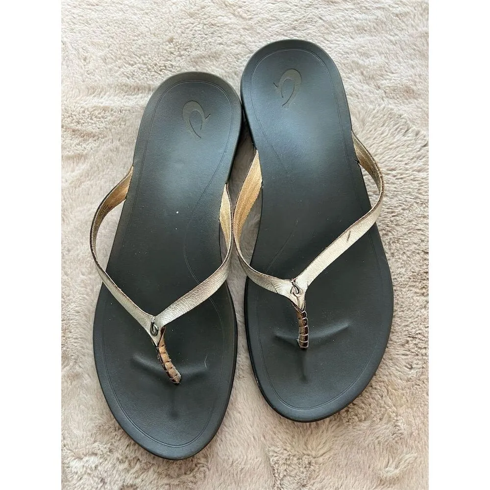 OluKai Women's Ho'opio Leather Sandals Silver Size 10 Casual Summer - Image 2