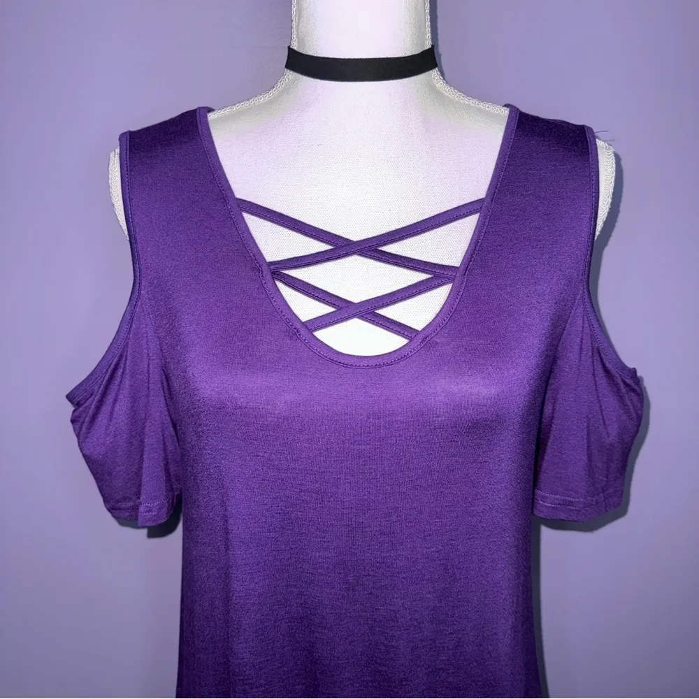 NWT Purple Cold Shoulder Dress - Image 3
