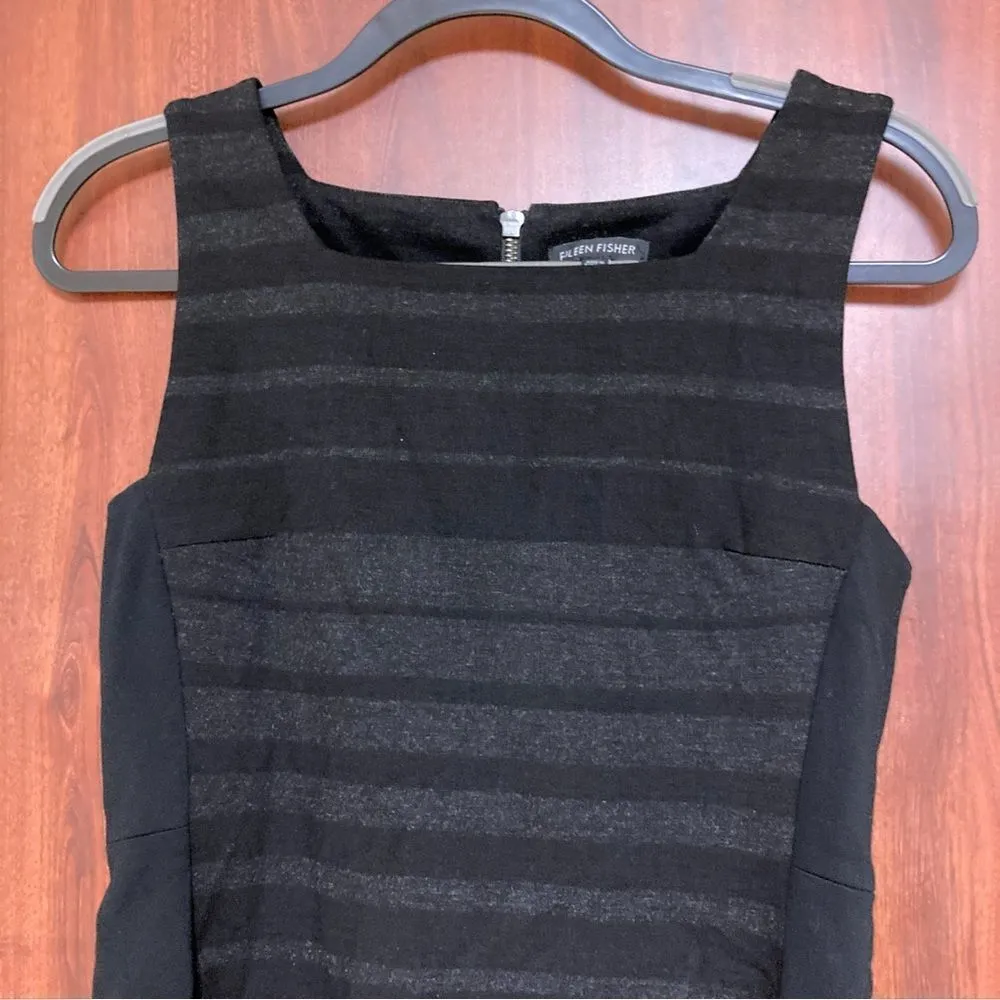 EILEEN FISHER Women's Charcoal Black Striped Ponte Square Neck Dress Size 2 - Image 5