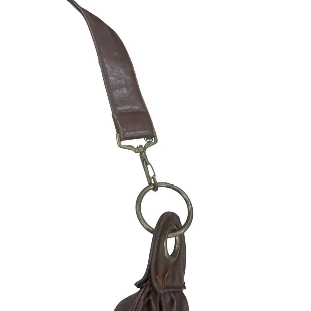 Vintage Brown Leather Studded Hobo Shoulder Bag With Brass Accents SKU 7231 - Image 5