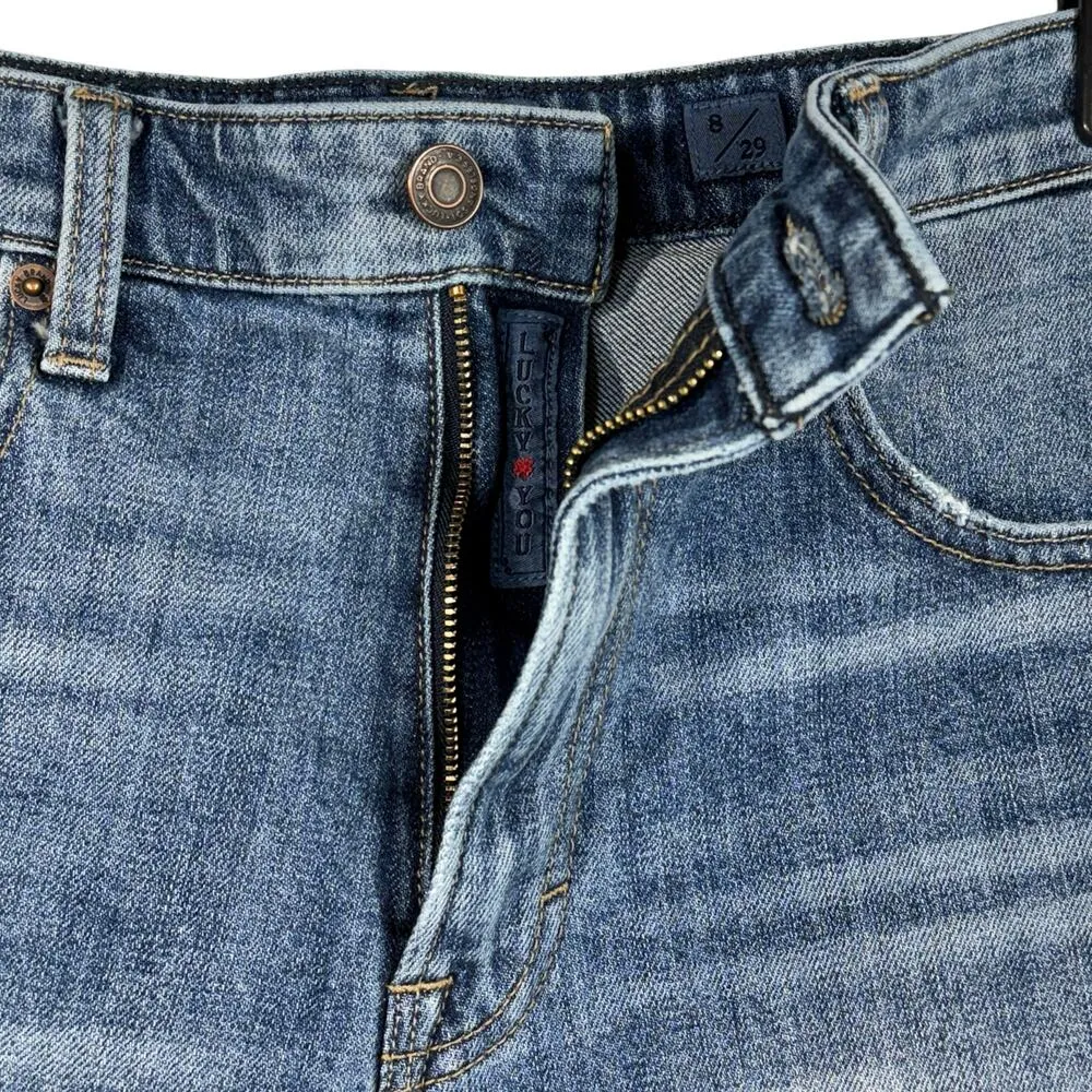 Lucky Brand SZ 8/29 Lucky Pins Jean Shorts High-Rise Frayed Hems Zip-Fly Blue - Image 3
