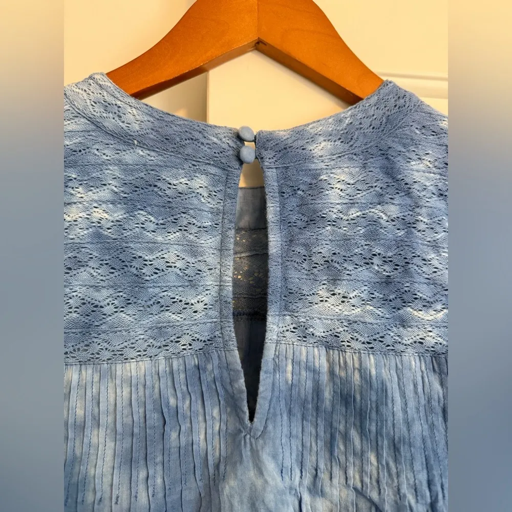 Allison New York Women Lulu Mini Dress Indigo Blue Dye Lace Cotton Size Small - Image 8