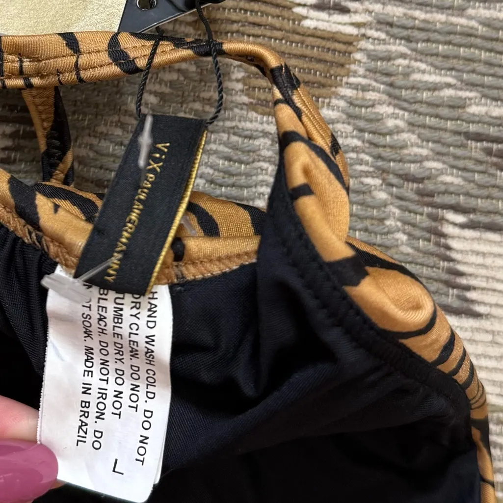 ViX Paula Hermanny Bikini Top Swimsuit Swim Tiger Print L Large New Black - Image 5