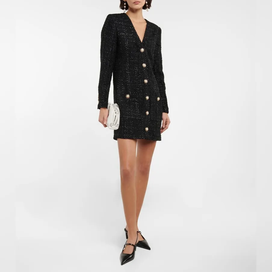 Veronica Beard Kenai Glittery Black Tweed Minidress Faux Pearl Buttons Size 0 - Image 4