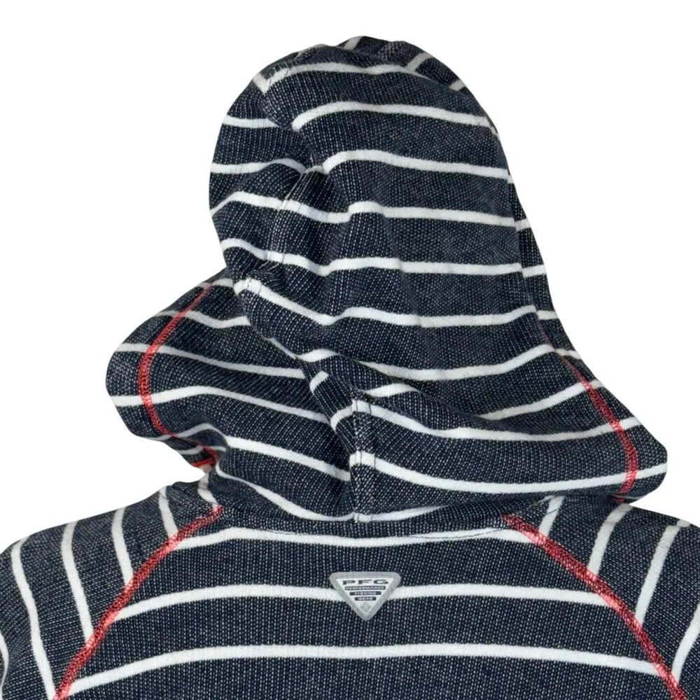 Columbia Small PFG Pullover Top Hooded Striped Stretch Long Sleeve Pocket V-Neck - Image 5