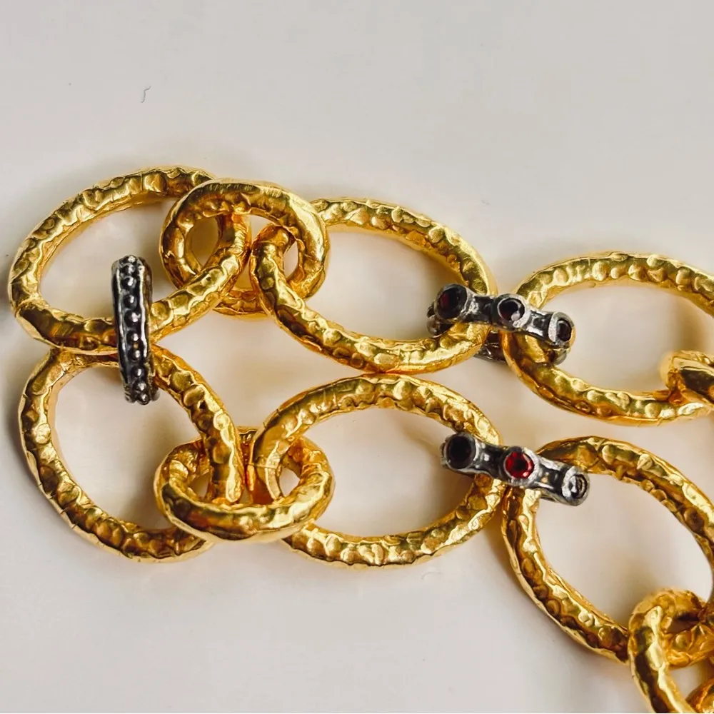 Bronzallure Italy Hammered Goldtone Link Colored Stone Chain Necklace Gold - Image 8