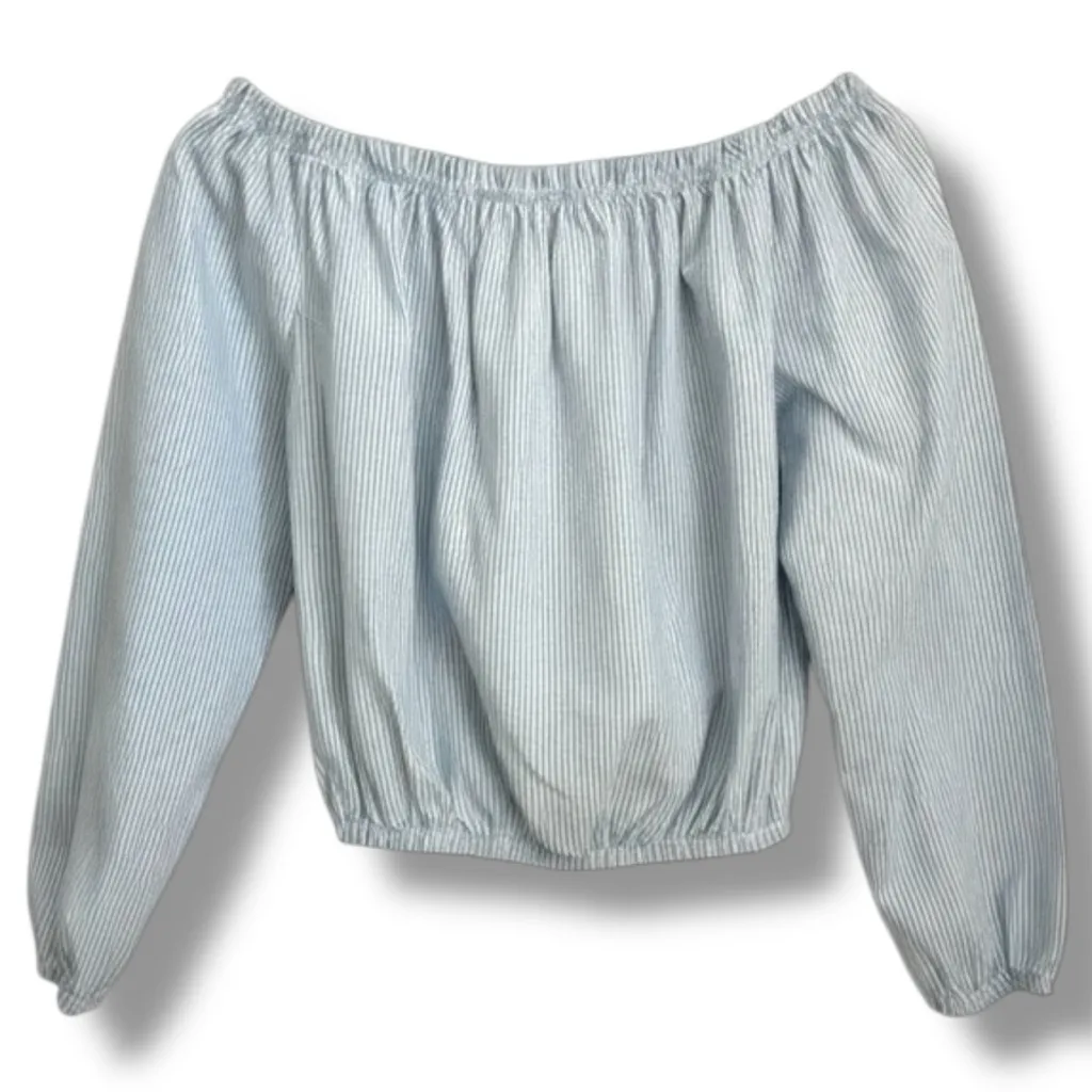 John Galt Brandy Melville Off The Shoulder Blue White Striped Crop Top Size OS - Image 4