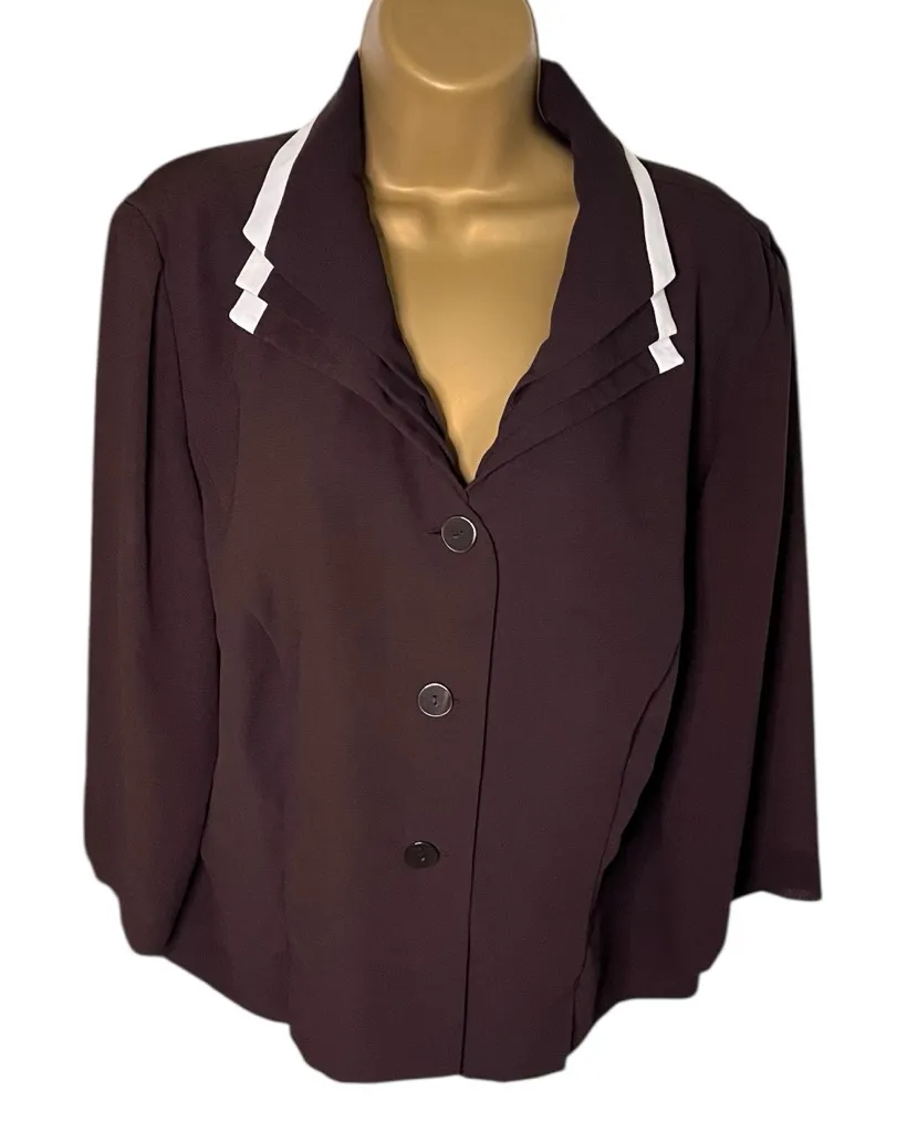 Vtg Y2K Danny & Nicole Button Jacket Layered Collar Sheer Sleeves Brown 16W - Image 1