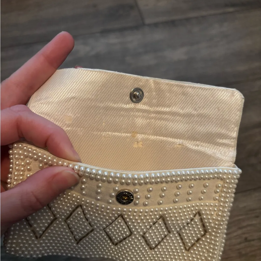 Vintage Beaded Pouch with faux pearls and gold accents, bags by carter White - Image 3