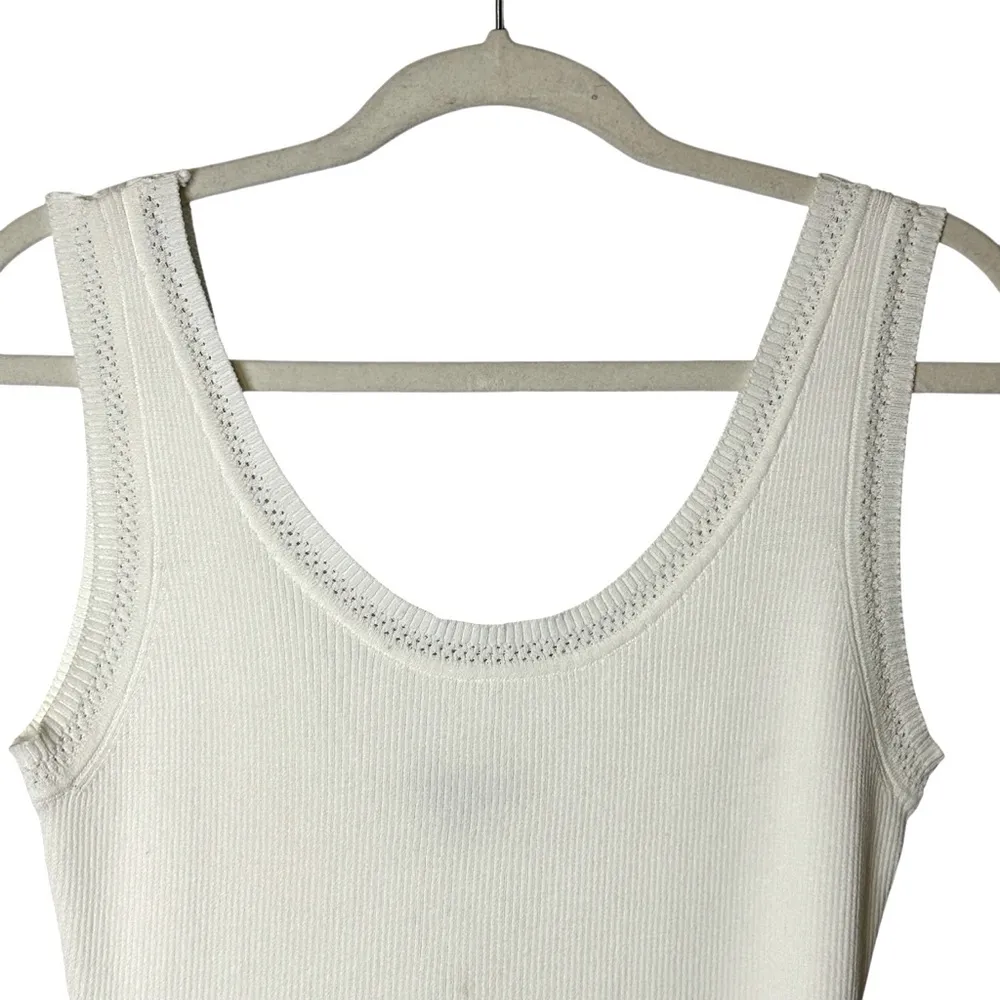 Camille La Vie White Fitted Ribbed Tank Top Rayon Nylon Large Capsule Minimalist - Image 2