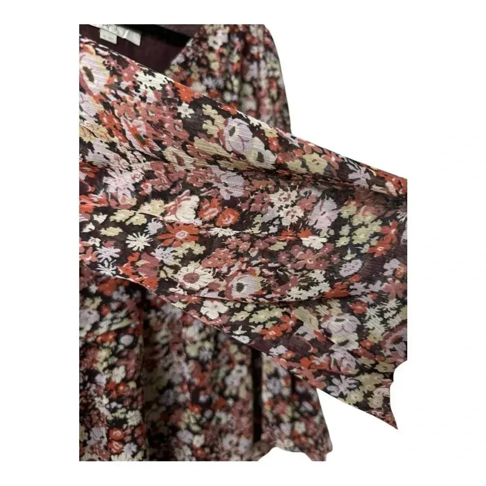 Loft Floral Fall Maroon Long Sleeve Blouse  Size‎ Small - Image 5