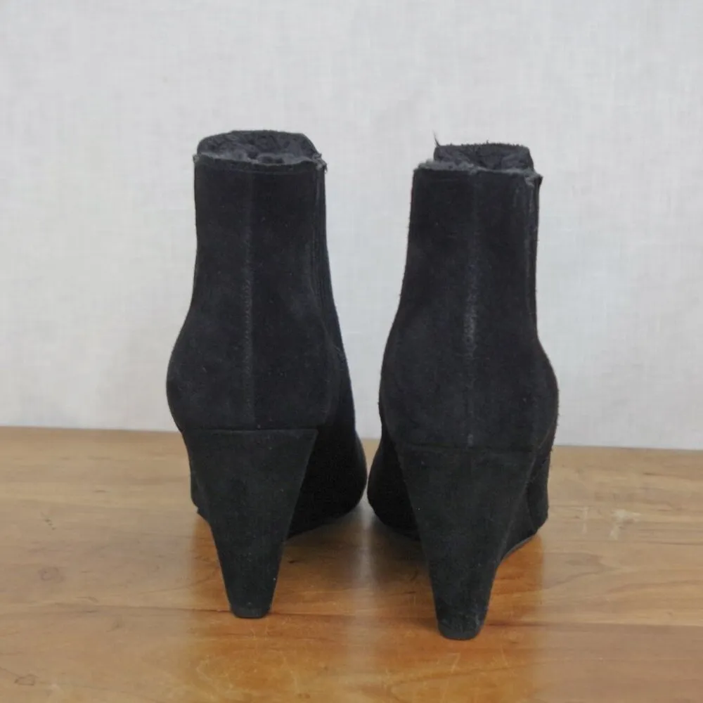 Saks 5th Avenue Saks Fifth Avenue Black Suede Insulated Wedge Chelsea Bootie 11M - Image 8