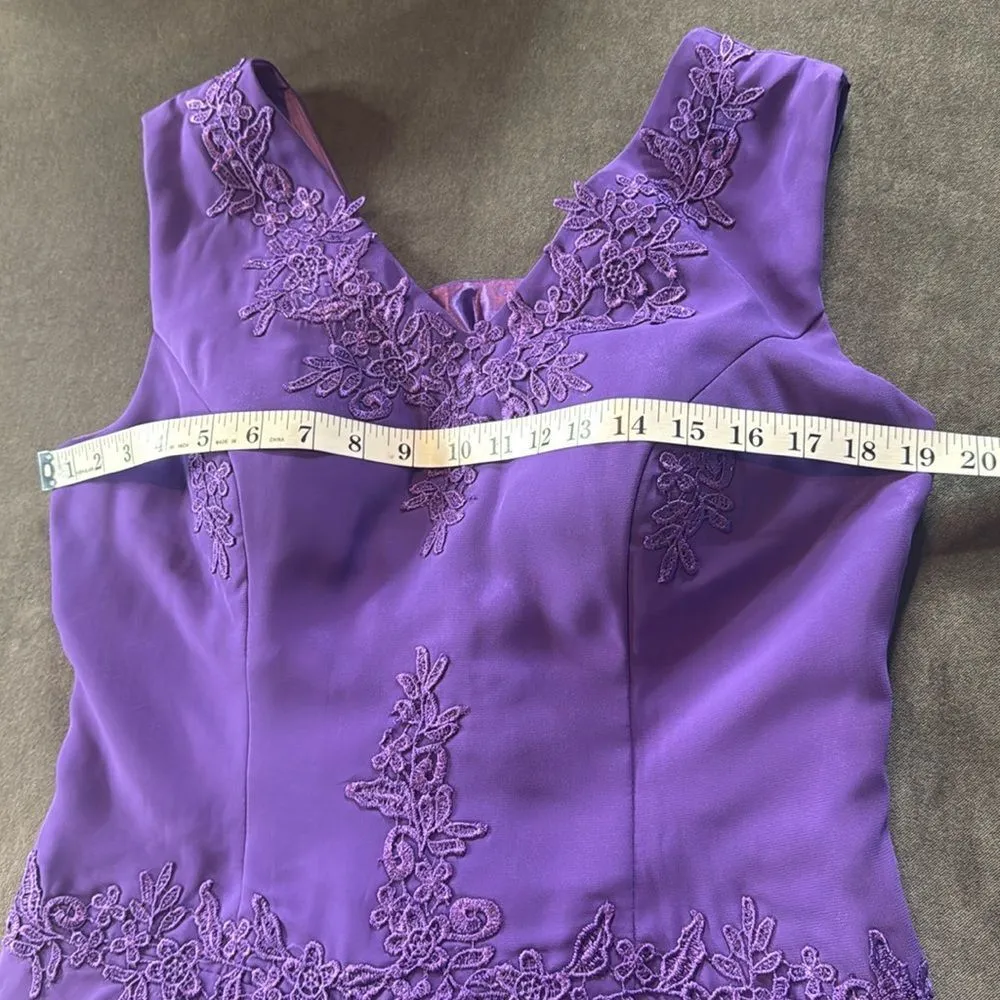 Purple Chiffon Formal Dress Floral Detail Corset Back Matching Jacket Size 12 - Image 12