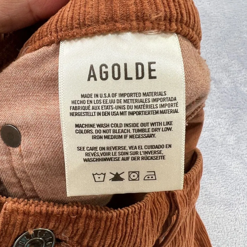 AGOLDE Riley Long High Rise Straight Leg Corduroy Pants Womens 33 Saddle Classic - Image 8