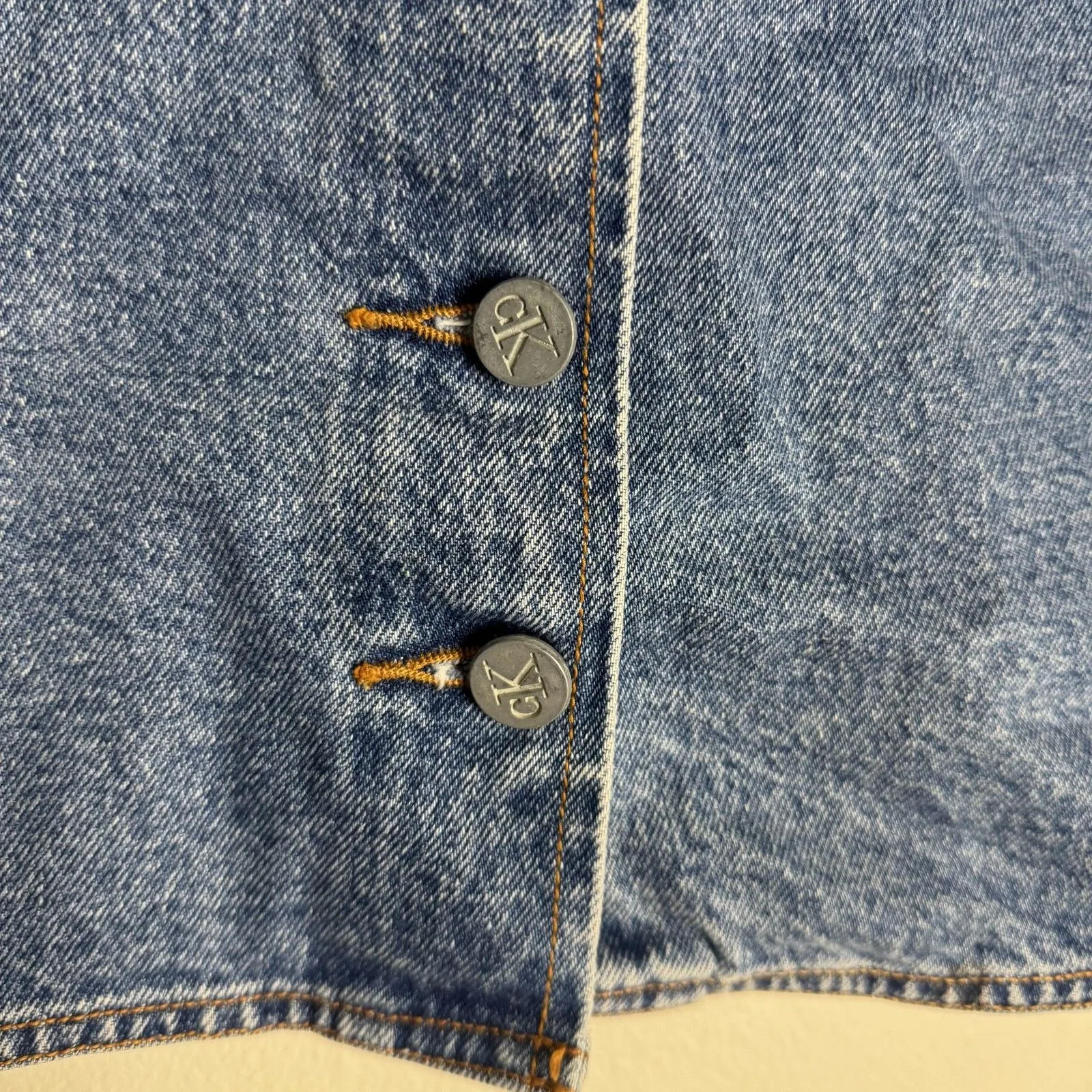 Calvin Klein Skirt Womens 11 Denim Button Front High Waist Mini y2k Style retro - Image 2