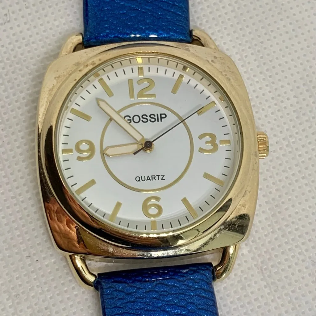 Gossip women gold tone case 41mm quartz analog blue leather band running - Image 3