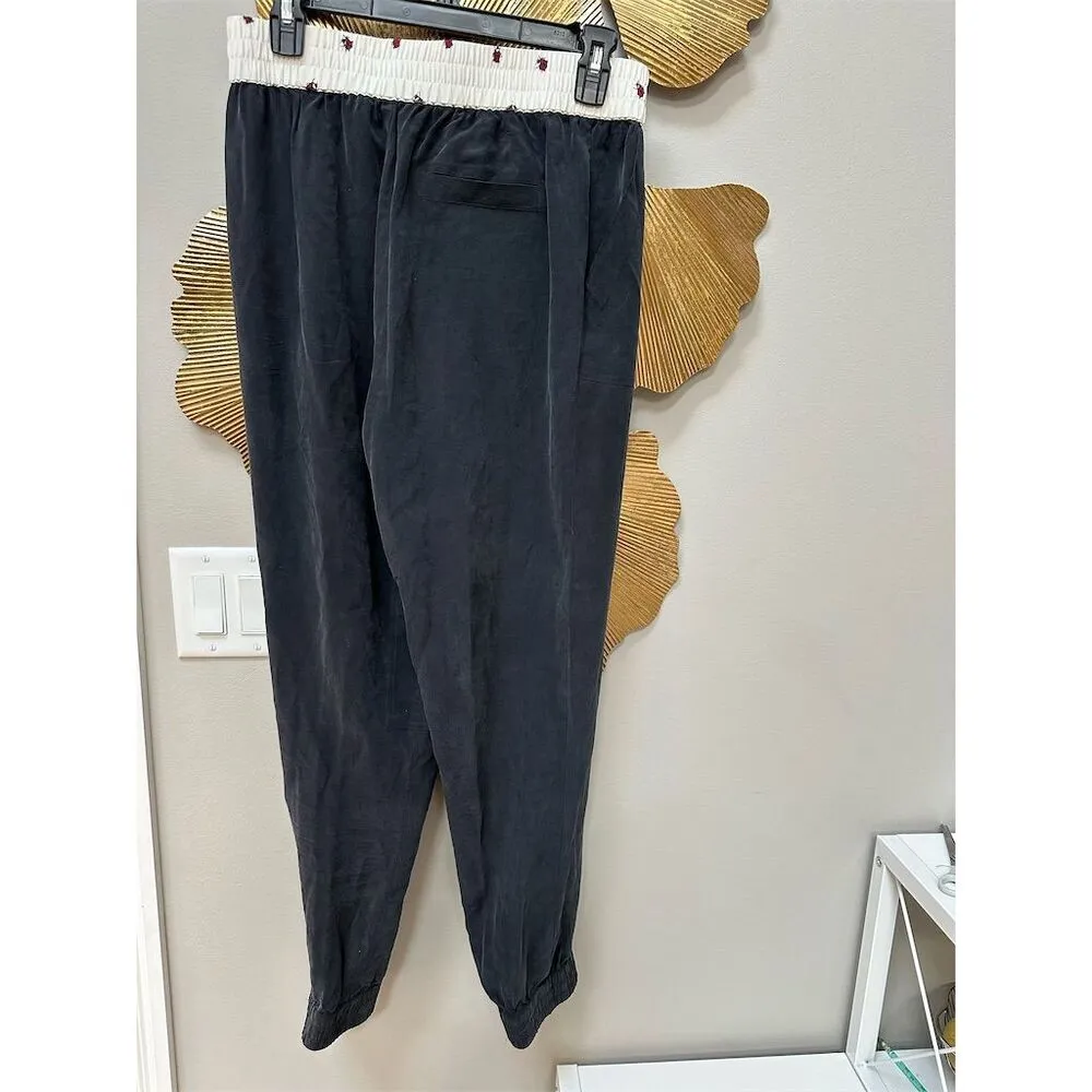 Band of Outsiders Women's Silk Jogger Pants Blue M Casual Tapered Ladybugs Size M - Image 4