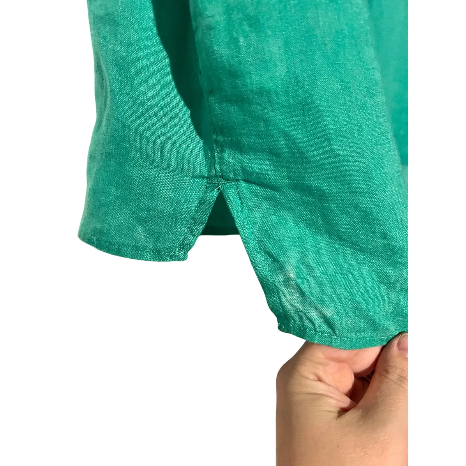 Tahari‎ 100% Organic Linen Emerald Green Boxy Hi-Low Fit Cottagecore Spring EUC - Image 6