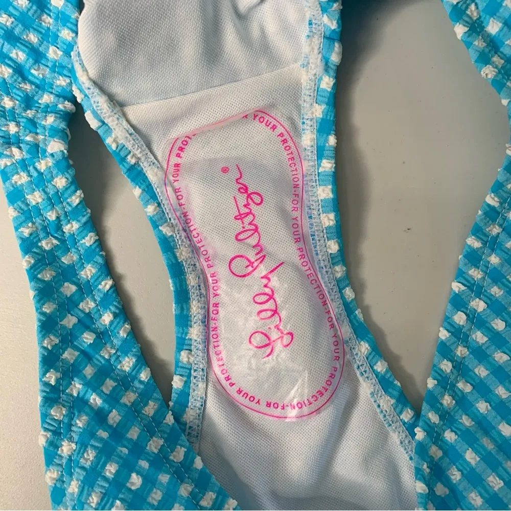 Lilly Pulitzer 2 Pico High Cut Bikini Bottom Turquoise Oasis Crinkle Gingham - Image 6
