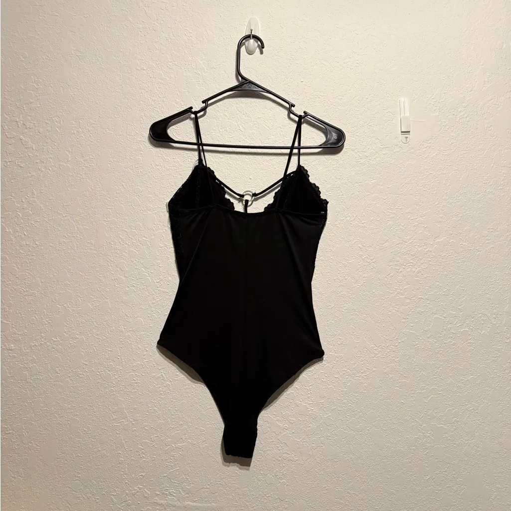 Charlotte Russe Black Lace Mesh Bodysuit Ring Detail Straps Top Size S Goth Edgy - Image 5