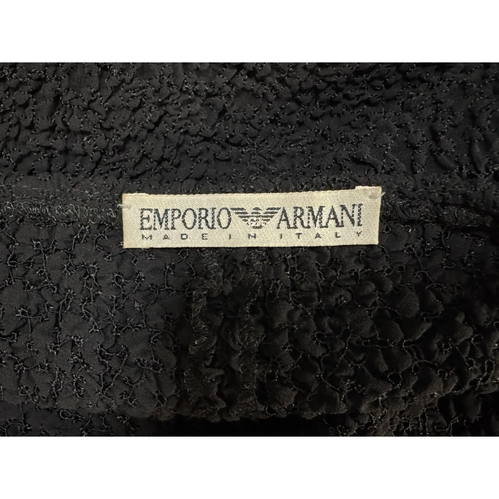 EMPORIO ARMANI Strapless Silk Black Midi Dress Textured Mesh Flowy Size Large - Image 12