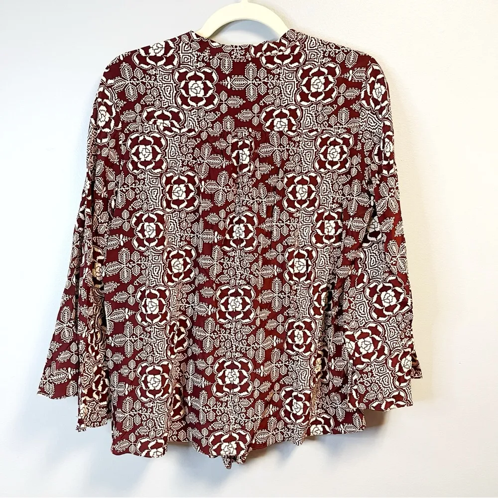 Elizabeth and James Blouse Burgundy & Cream Patterned Silk Kimono Top Sz S GUC - Image 11