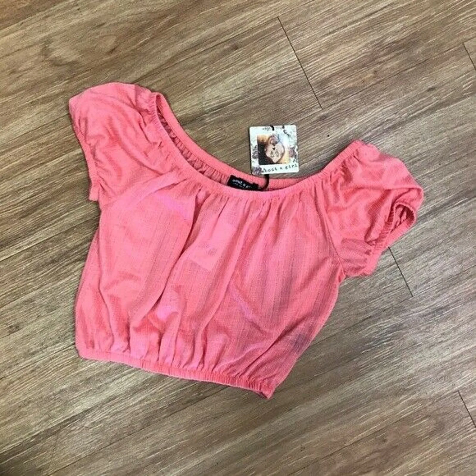 About a Girl XS Peach Salmon Off Shoulder Crop Top NEW NWT‎ Coral - Image 3