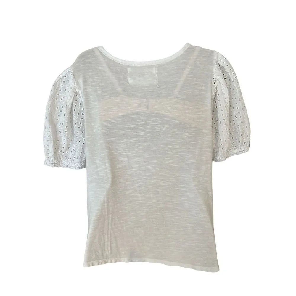 Cupio Eyelet Short Sleeve Blouse Top Round Neck Sz Medium White - Image 3