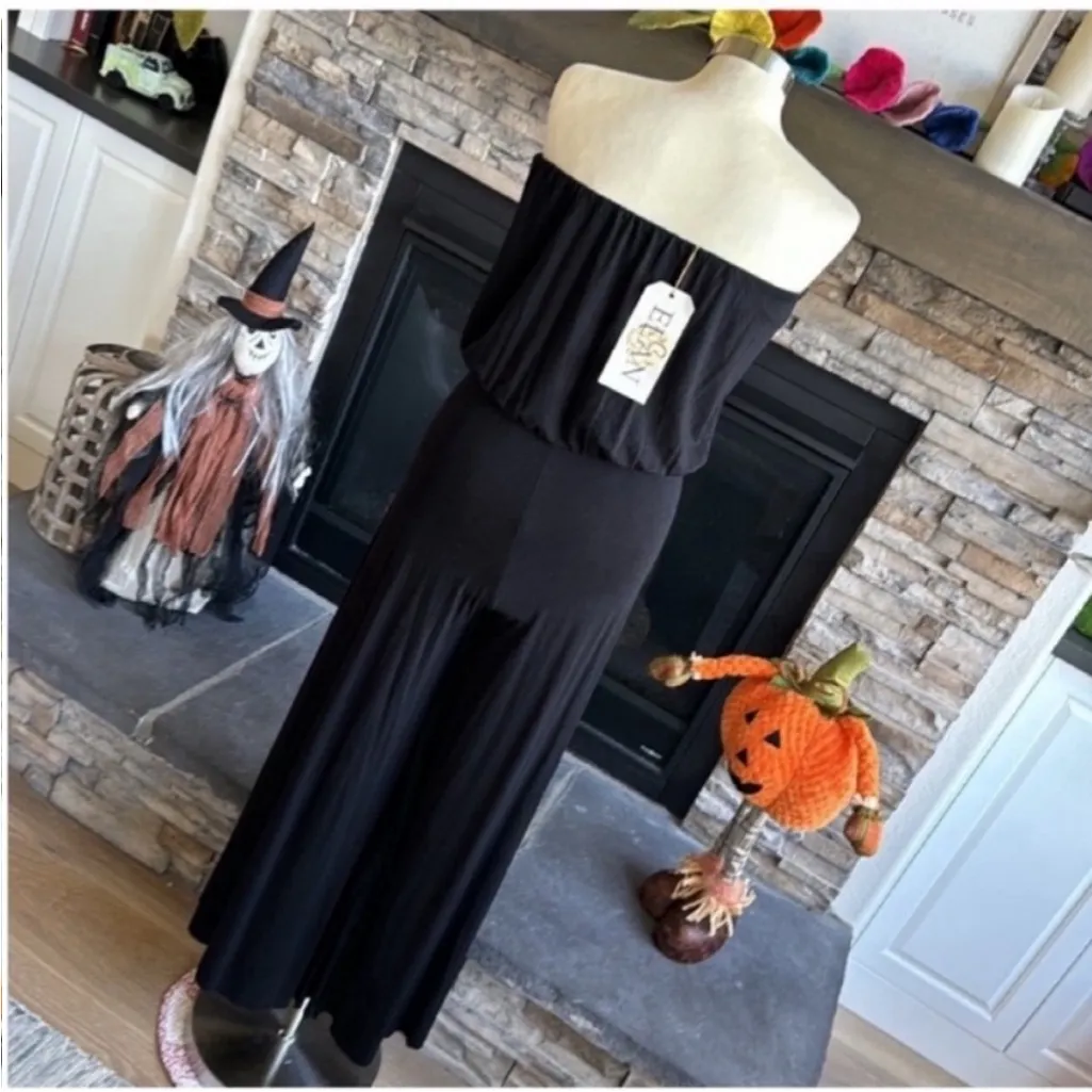 Elan Black Strapless Jumpsuit with Wide-Leg Pants - Image 10