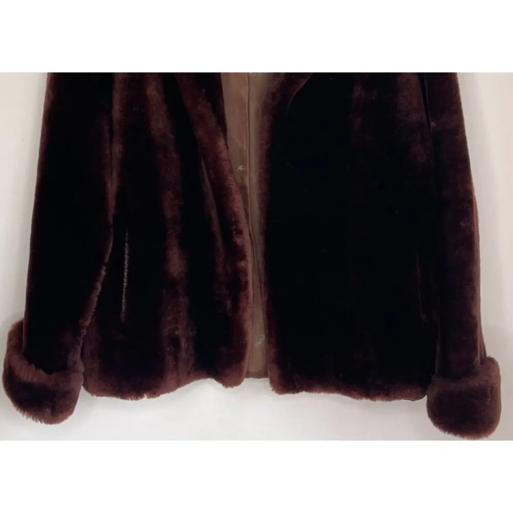 Vintage 40s 50s Mouton Fur Coat Jacket Dark Brown - Image 3