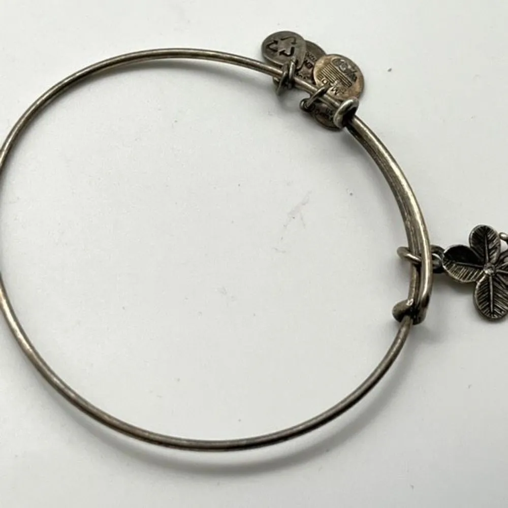 Alex and Ani Four Leaf Clover silver tone bangle bracelet‎ lucky Irish lucky - Image 3