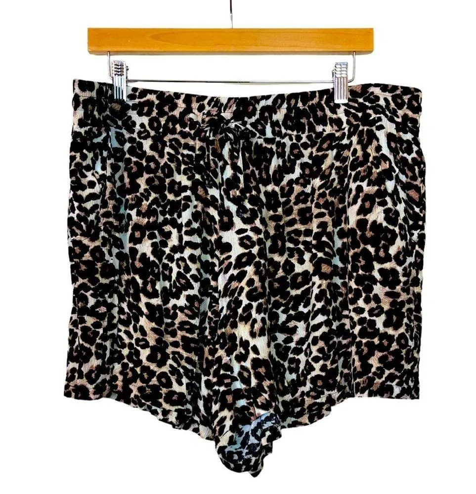 C. Wonder Women's Cabana Shorts Soft Elastic Tie Waist Pockets Leopard Size XXL Brown - Image 4