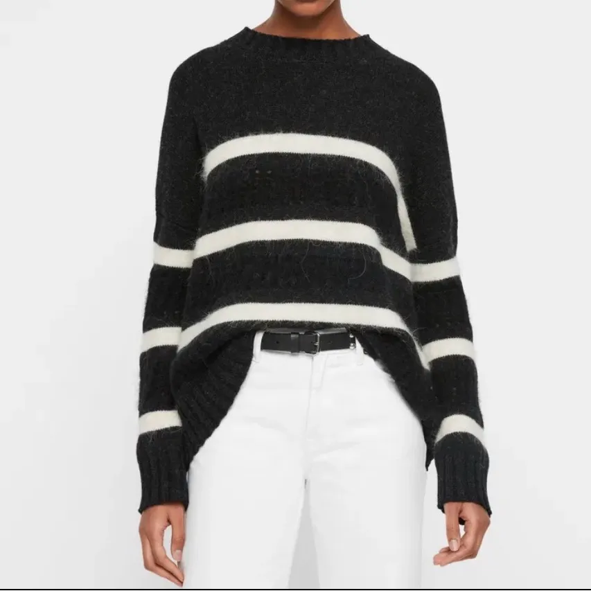 All Saints Siddons Jumper Stripe Wool Alpaca Blend Mohair Oversized Sweater Blk - Image 2