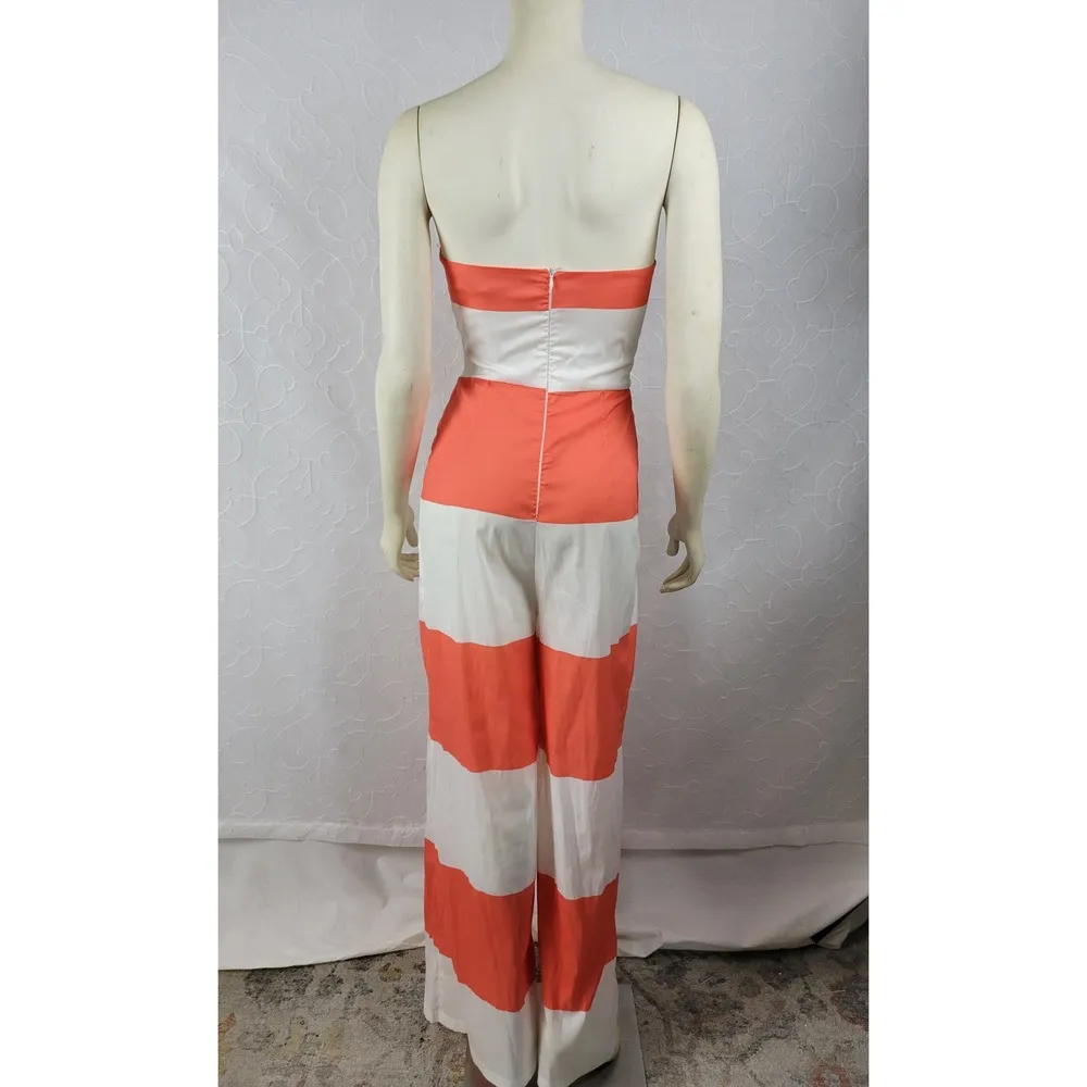 Must Haf Womens Jumpsuit Size M Orange White Striped Strapless Bow Front NEW Size M - Image 8
