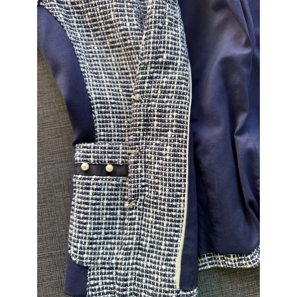White House Black Market Womens 6 Blue White Pearl Blazer Jacket Long Sleeve - Image 10