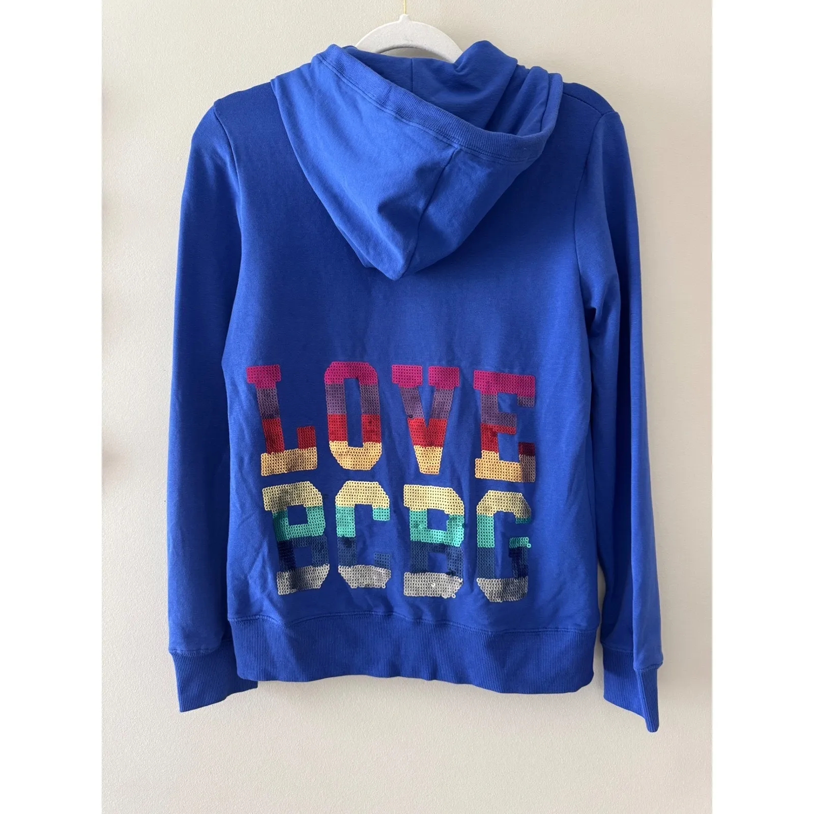 BCBGMAXAZRIA Hoodie Size Medium Blue Full Zip Front Pocket Winter Jacket - Image 3