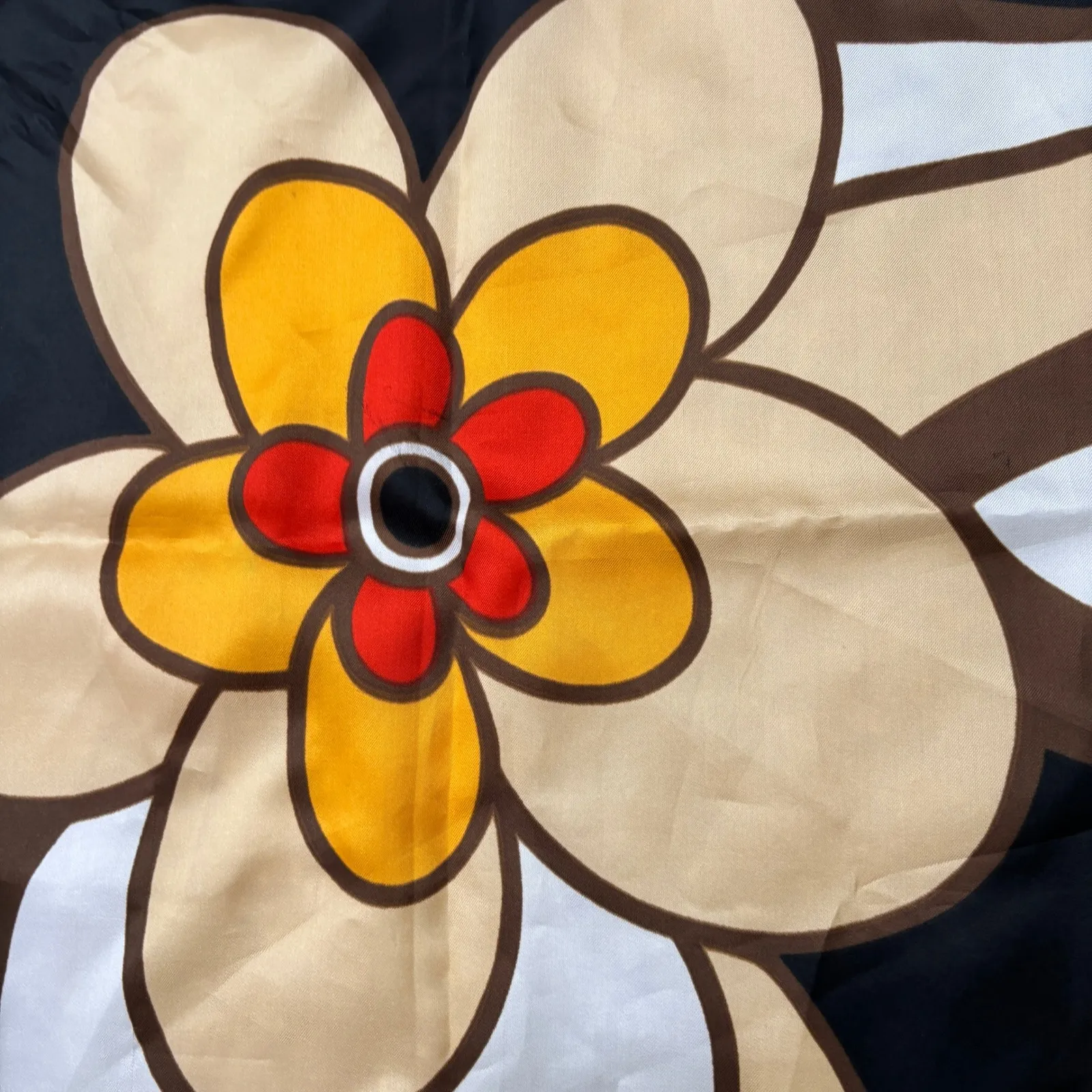 VTG Groovy Flower Square Scarf Black Orange Psychedelic Italy Made Trevira Retro - Image 7