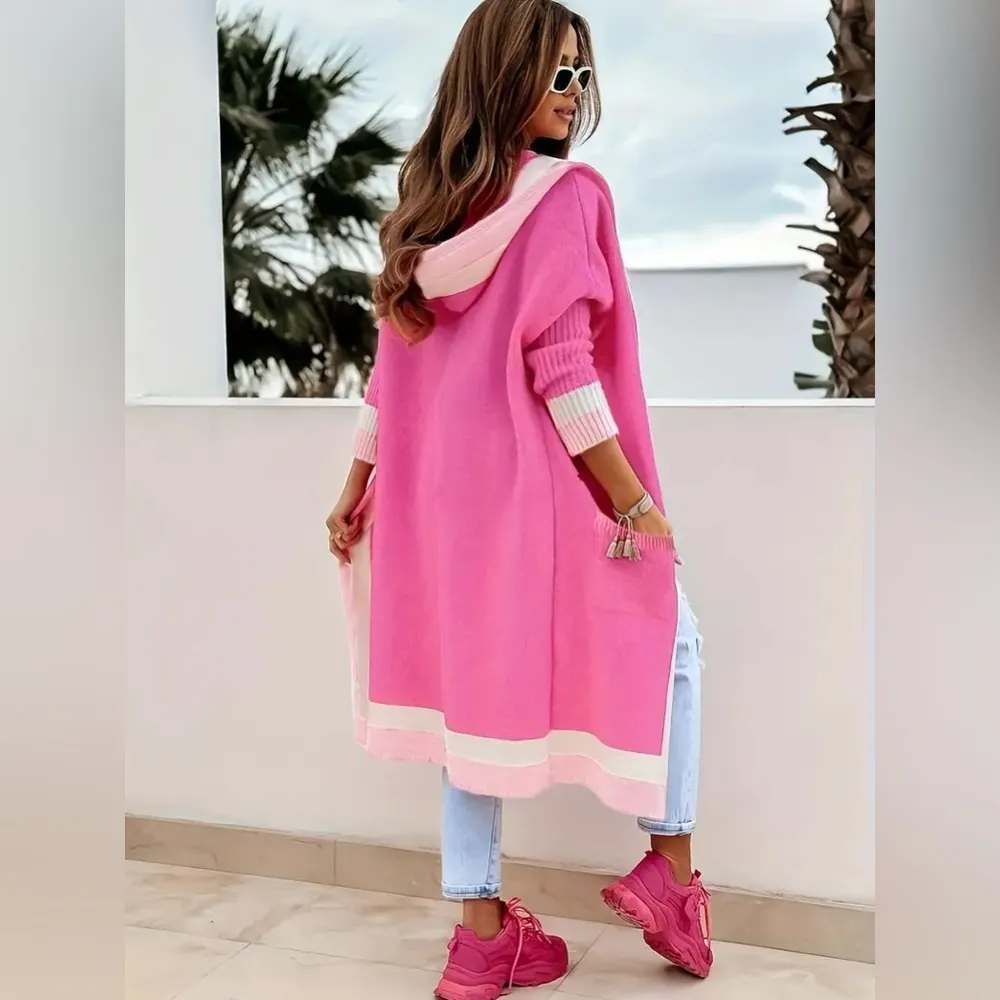 Vibrant Color Block Knit Long Cardigan - Image 2