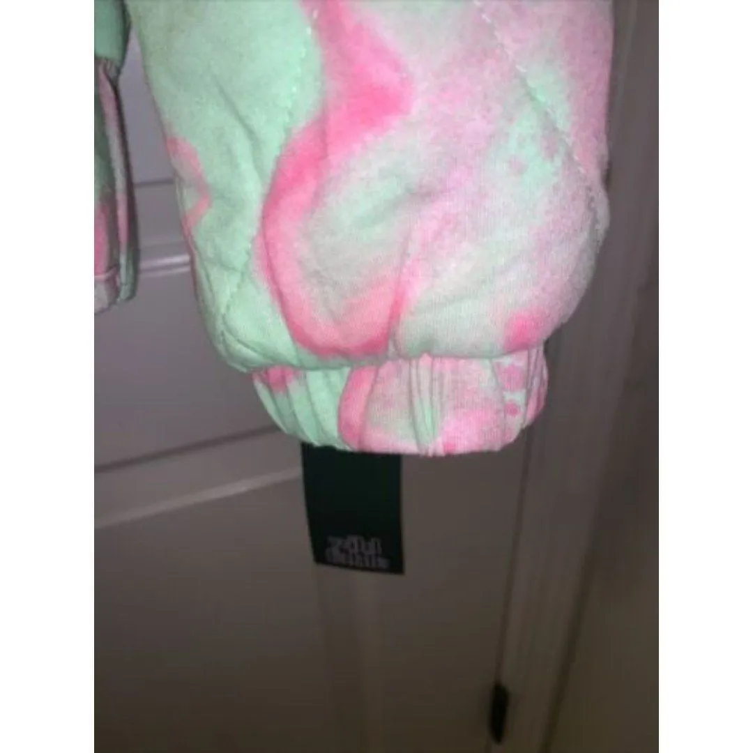 Wild Fable Floral Print Coat Jacket Zip Quilted Women's Size Large Green Pink - Image 6