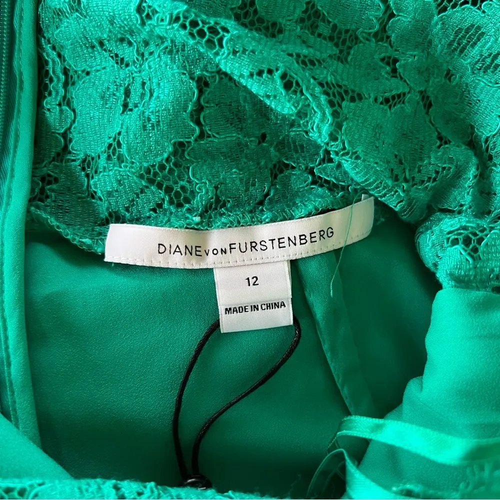 DVF Lace Emerald Green A Line Dress - Image 8