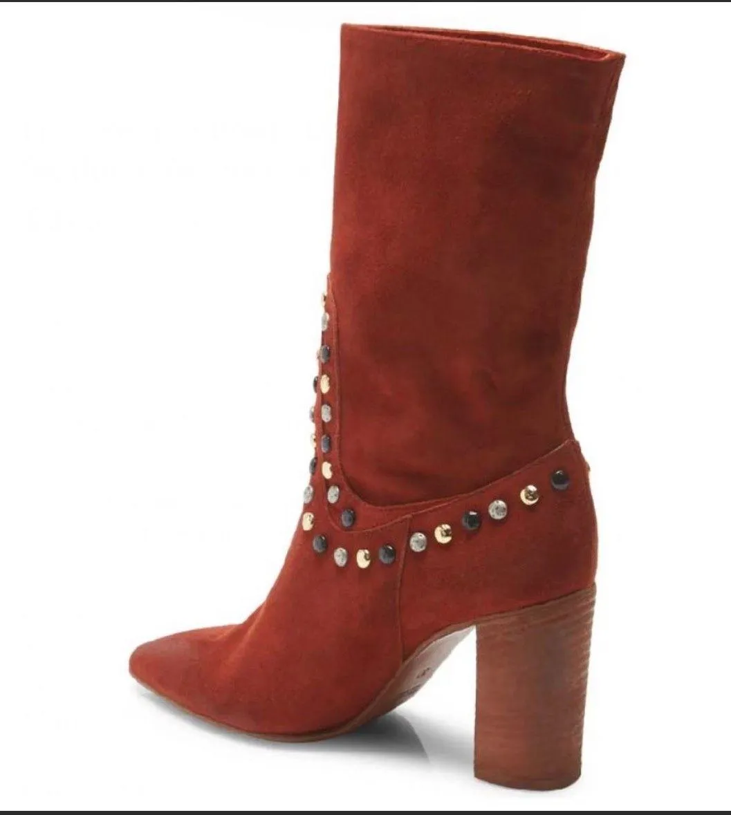 Dakota Studded Suede Western Boot in Ginger Snap Size 6 NEW - Image 4