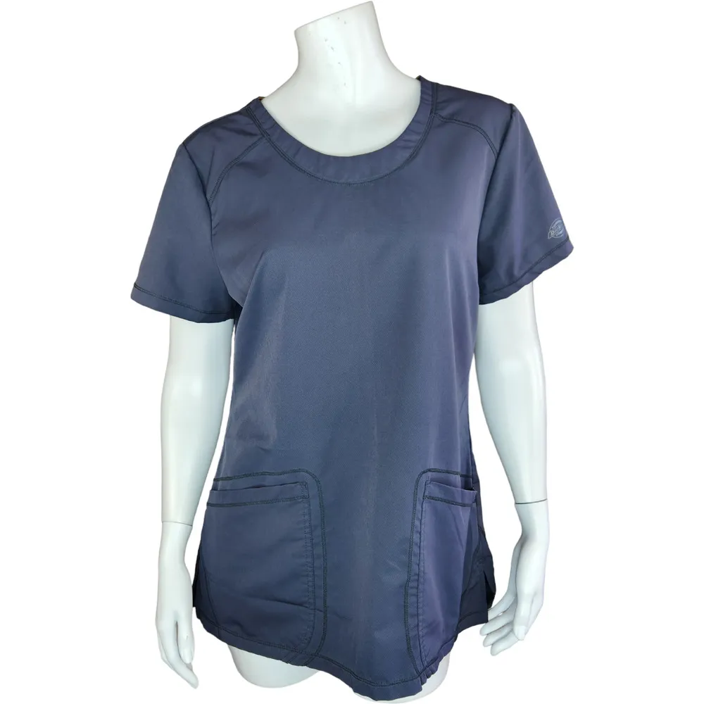 Dickies Women's Medium Short Sleeve Scrub Top Dark Gray Pockets, Round Neckline - Image 14