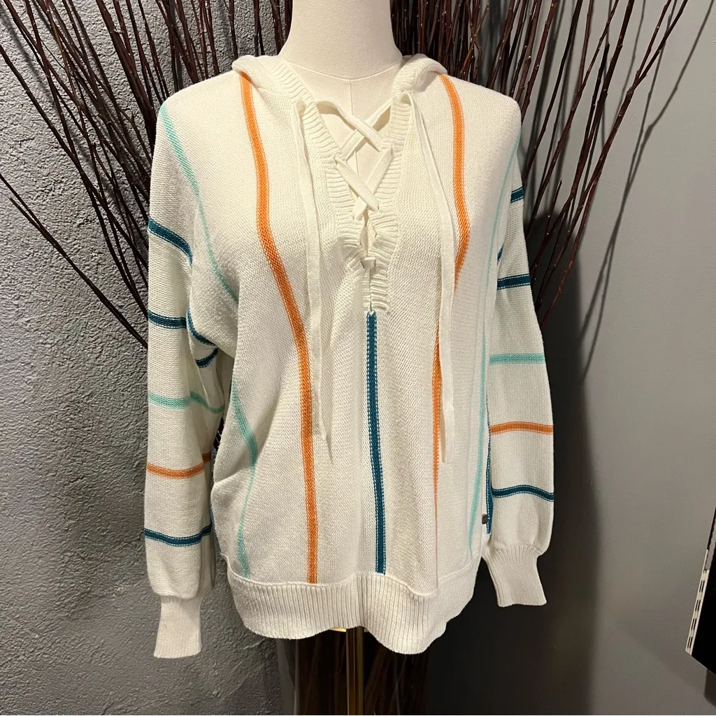 🌸ROXY BAY OF RAINBOWS STRIPPED HOODED SWEATER SIZE XS🌸 - Image 2