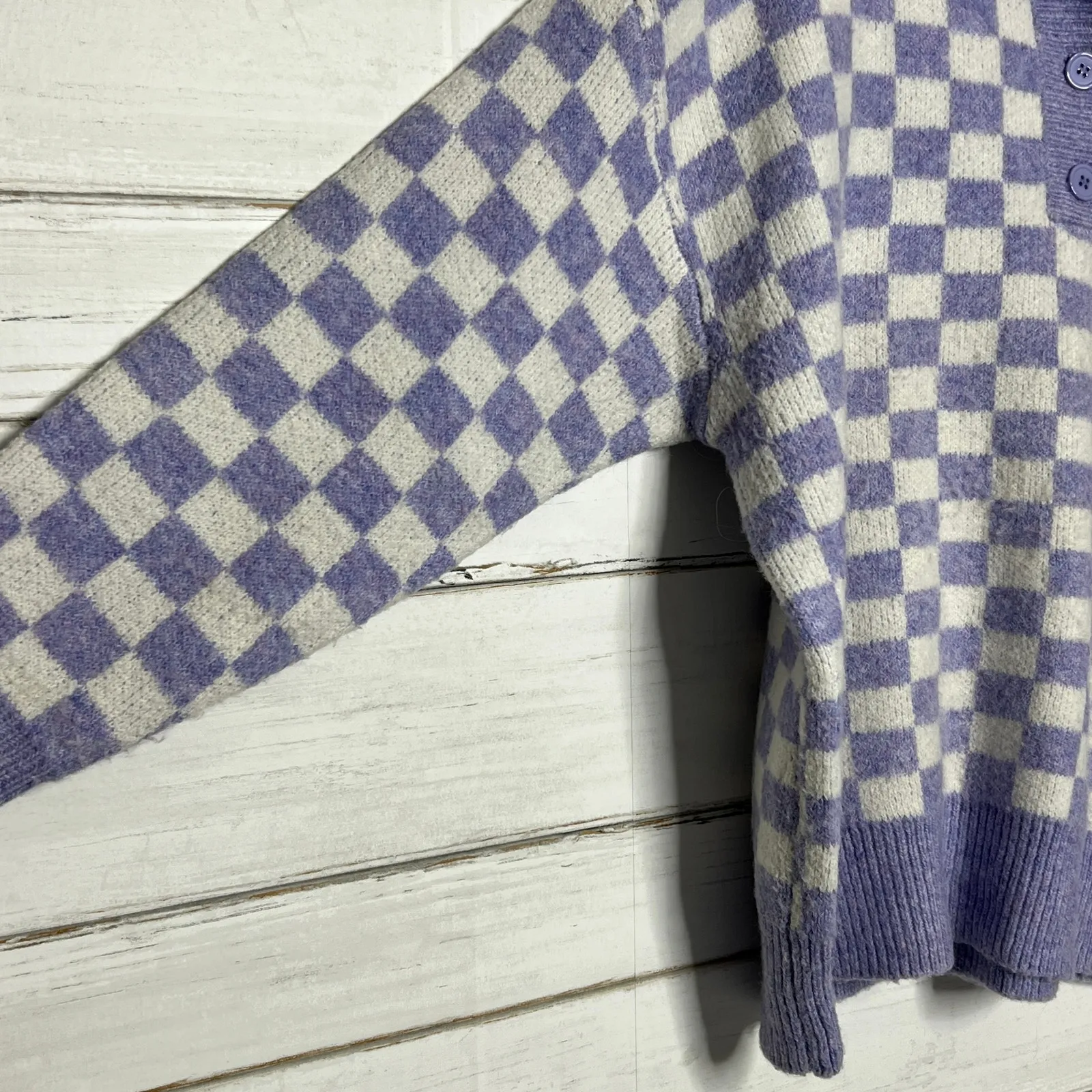 Bibi Purple Checker Knit Pullover Sweater Size Medium Oversized Collared - Image 10