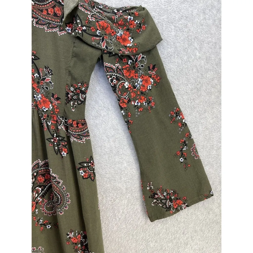 Koton Casual Women's Maxi Dress Cold Shoulder Size 34 (EU) Floral Olive Green - Image 10